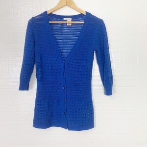 DKNY Jeans Cardigan Sweater Blue Mixed Knit Button Cardigan size Small
